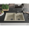 Mexen Tomas Granite Kitchen Sink 2-Bowl with Carla Kitchen Faucet, Beige - 6516-69-670700-70
