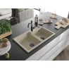 Mexen Tomas granite 2-bowl kitchen sink with Carla tap, beige - 6516-69-670700-70