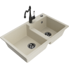 Mexen Tomas 2-Bowl Granite Sink with Carla Kitchen Faucet, Beige - 6516-69-670700-70