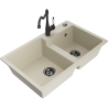 Mexen Tomas granite 2-bowl kitchen sink with Carla tap, beige - 6516-69-670700-70