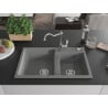 Mexen Tomas granite sink 2-chamber with Carla kitchen tap, grey - 6516-71-670700-00