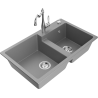 Mexen Tomas granite sink 2-chamber with Carla kitchen tap, grey - 6516-71-670700-00