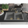 Mexen Tomas granite double-bowl sink with Carla kitchen faucet, gray - 6516-71-670700-50