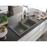 Mexen Tomas 2-bowl granite kitchen sink with tap Carla, gray - 6516-71-670700-50