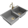 Mexen Tomas 2-bowl granite kitchen sink with tap Carla, gray - 6516-71-670700-50
