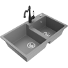 Mexen Tomas Carla gray granite 2-bowl kitchen sink with faucet - 6516-71-670700-70