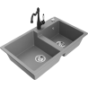 Mexen Tomas granite sink 2-chamber with Carla kitchen tap, grey - 6516-71-670700-70