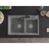 Mexen Tomas 2-bowl granite sink with kitchen faucet Carla, gray - 6516-71-670700-70