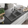 Mexen Tomas granite double-bowl sink with Carla kitchen faucet, gray - 6516-71-670700-70-B