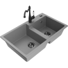 Mexen Tomas granite kitchen sink 2-chamber with Carla kitchen faucet, gray - 6516-71-670700-70-B