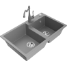 Mexen Tomas granit sink 2-bowl with kitchen faucet Carla, gray - 6516-71-670700-71
