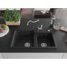 Mexen Tomas 2-bowl granite sink with Carla kitchen faucet, black/silver metallic - 6516-73-670700-00