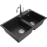 Mexen Tomas granite sink double bowl with kitchen faucet Carla, black/silver metallic - 6516-73-670700-00