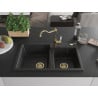 Mexen Tomas granite double-bowl sink with Carla kitchen tap, black/silver metallic - 6516-73-670700-50