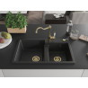 Mexen Tomas granite sink 2-chamber with kitchen faucet Carla, black/silver metallic - 6516-73-670700-50
