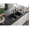 Mexen Tomas 2-Bowl Granite Sink with Kitchen Faucet Carla, Black/Silver Metallic - 6516-73-670700-70