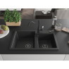 Mexen Tomas 2-bowl granite kitchen sink with Carla faucet, black/silver metallic - 6516-73-670700-70-B