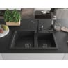 Mexen Tomas granite sink with 2 bowls and Carla kitchen tap, black/silver metallic - 6516-73-670700-70-B