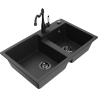 Mexen Tomas granite kitchen sink 2-chamber with kitchen faucet Carla, black/silver metallic - 6516-73-670700-70-B