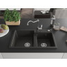 Mexen Tomas granite double-bowl kitchen sink with Carla kitchen faucet, black/gold metallic - 6516-75-670700-00