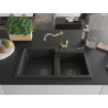 Mexen Tomas 2-Bowl Granite Sink with Kitchen Faucet Carla, Black/Gold Metallic - 6516-75-670700-50-B