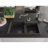 Mexen Tomas granite sink 2-chamber with Carla kitchen tap, black/gold metallic - 6516-75-670700-50-B