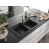 Mexen Tomas 2-Bowl Granite Sink with Kitchen Faucet Carla, Black/Gold Metallic - 6516-75-670700-50-B