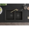 Mexen Tomas granite sink 2-chamber with Carla kitchen tap, black/gold metallic - 6516-75-670700-50-B