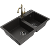 Mexen Tomas granite kitchen sink with 2 compartments and kitchen faucet Carla, black/gold metallic - 6516-75-670700-50-B