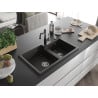 Mexen Tomas granite kitchen sink with 2 compartments and Carla kitchen tap, black/gold metallic - 6516-75-670700-70