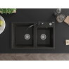 Mexen Tomas granite double-bowl sink with Carla kitchen faucet, black/gold metallic - 6516-75-670700-70