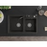 Mexen Tomas granite kitchen sink with 2 compartments and Carla kitchen tap, black/gold metallic - 6516-75-670700-70