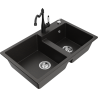 Mexen Tomas granite kitchen sink 2-bowl with Carla kitchen faucet, black/gold metallic - 6516-75-670700-70