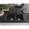 Mexen Tomas granite kitchen sink 2-bowl with Carla kitchen faucet, black/gold metallic - 6516-75-670700-70