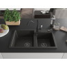 Mexen Tomas granite 2-bowl kitchen sink with Carla faucet, black/gold metallic - 6516-75-670700-70-B