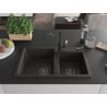 Mexen Tomas granite kitchen sink with 2 bowls and Carlo kitchen tap, black/gold metallic - 6516-75-670700-70-B