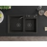 Mexen Tomas granite kitchen sink with 2 bowls and Carlo kitchen tap, black/gold metallic - 6516-75-670700-70-B