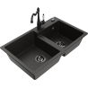 Mexen Tomas granite 2-bowl kitchen sink with Carla faucet, black/gold metallic - 6516-75-670700-70-B