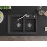 Mexen Tomas granite sink 2-chamber with kitchen tap Carla, black speckled - 6516-76-670700-00