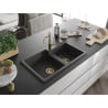 Mexen Tomas 2-bowl granite sink with kitchen faucet Carla, black speckled - 6516-76-670700-50
