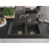 Mexen Tomas 2-bowl granite sink with kitchen faucet Carla, black speckled - 6516-76-670700-50