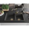 Mexen Tomas granite kitchen sink 2-chamber with kitchen faucet Carla, black speckled - 6516-76-670700-50