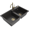 Mexen Tomas 2-bowl granite sink with kitchen faucet Carla, black speckled - 6516-76-670700-50