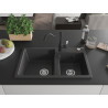 Mexen Tomas granite kitchen sink 2-bowl with Carla kitchen faucet, black speckled - 6516-76-670700-70