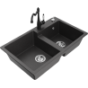 Mexen Tomas granite kitchen sink with 2 chambers and Carla kitchen faucet, black speckled - 6516-76-670700-70