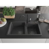 Mexen Tomas granite kitchen sink 2-bowl with kitchen faucet Carla, black speckled - 6516-76-670700-70-B