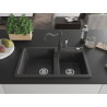 Mexen Tomas granite kitchen sink 2-bowl with Carla kitchen faucet, black speckled - 6516-76-670700-76