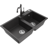 Mexen Tomas 2-compartment granite sink with a kitchen mixer tap Carla, spotted black - 6516-76-670700-76