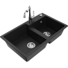 Mexen Tomas granite sink 2-bowl with kitchen faucet Carla, black - 6516-77-670700-00