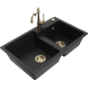 Mexen Tomas granite kitchen sink 2-chamber with Carla kitchen faucet, black - 6516-77-670700-50